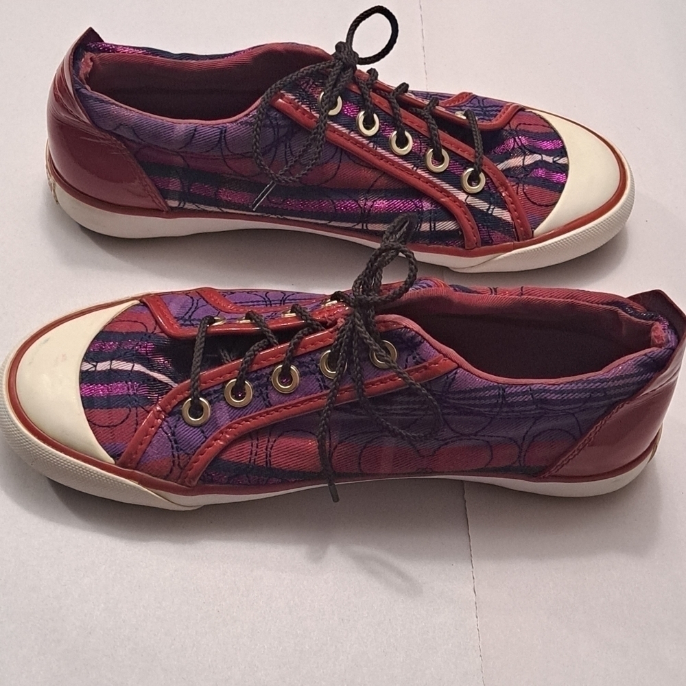 Coach Barrett Red & Purple Signature Plaid Shoe Size 6.5
